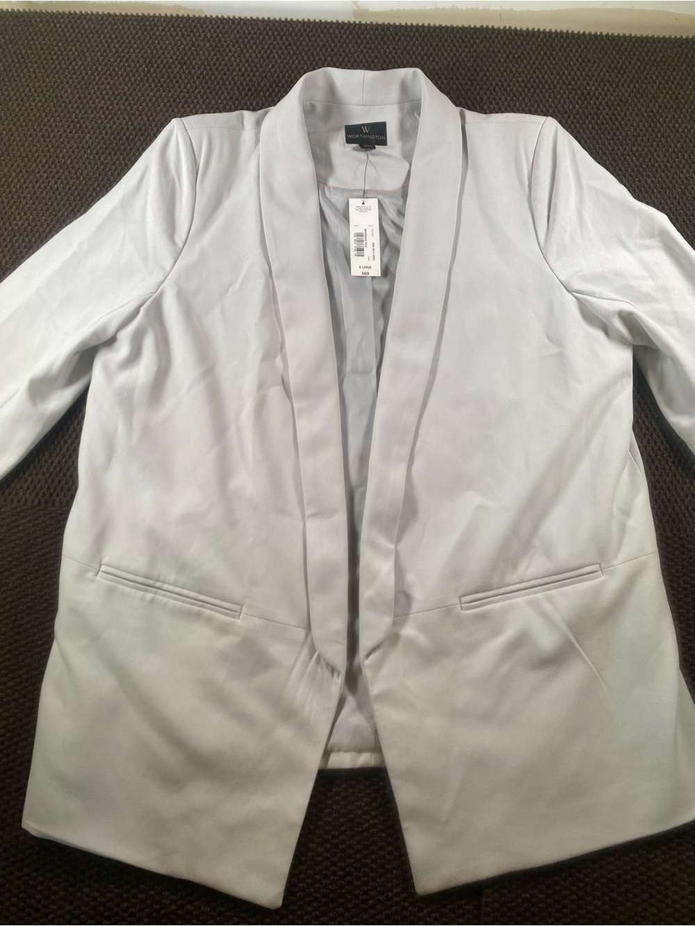 Worthington Light Gray Open-Front Shawl Blazer